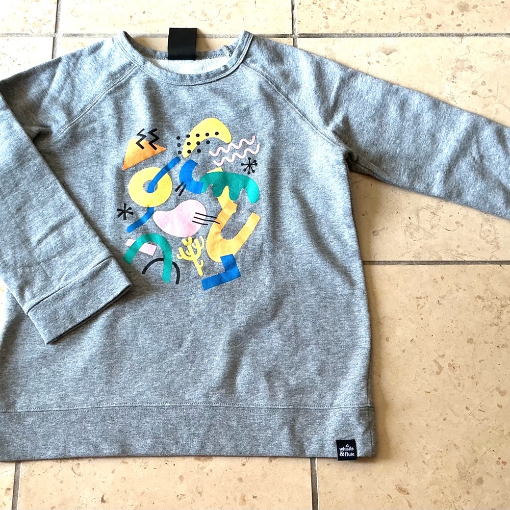 Whistle & Flute Gray Kids Sweatshirt with Colorful Design size 7/8 youth